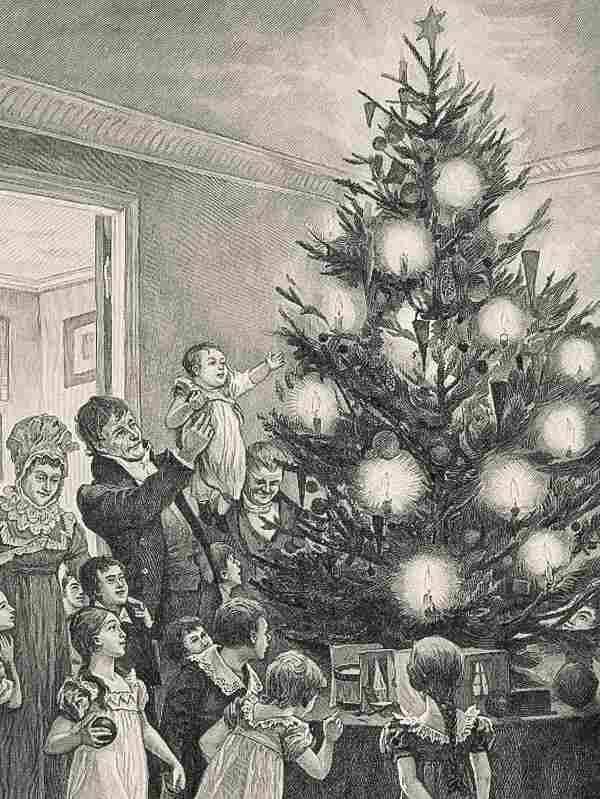 A German family enjoying a Christmas tree.