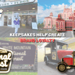 Collage of custom ornaments for Shriver’s Salt Water Taffy & Fudge, The Don CeSar hotel, White Mountain National Forest, and Zeb’s General Store, with text reading “Keepsakes Help Create Brand Loyalty.”