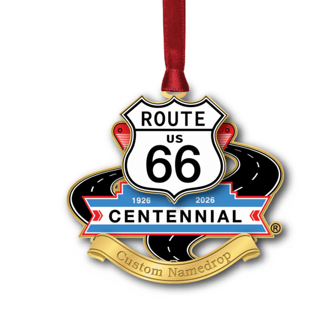 Route 66 Centennial Namedrop Ornament | Personalized Brass Keepsake